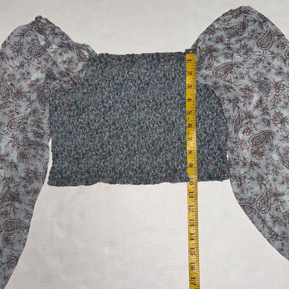 American Eagle Womens XS Smocked Blouse Paisley Romantic Feminine Dainty Sheer - Picture 4 of 8